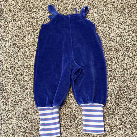 VNTG Petit Bateau Blue and White Velour Jumpsuit with Striped Cuffs - Picture 5 of 6